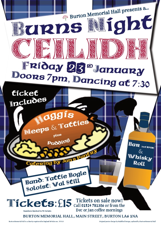 Burns Night Ceilidh Fri 23rd Jan 2026 at Burton Memorial Hall